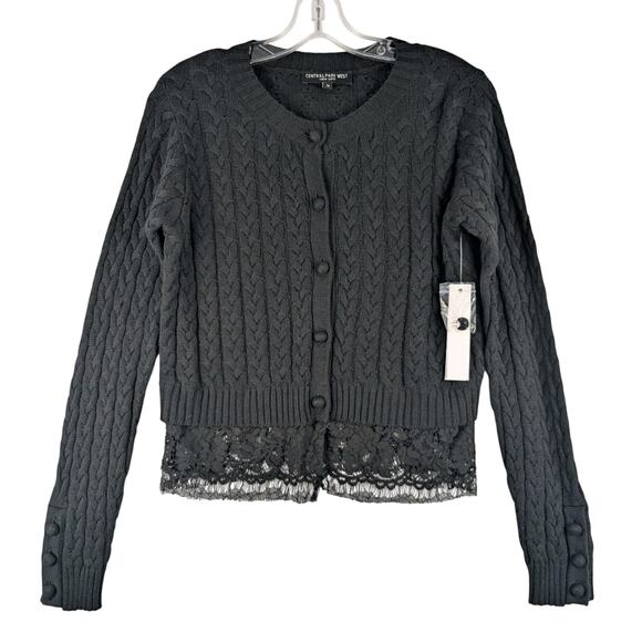 Central Park West Sweaters - Central Park West Sweater Womens Medium Black Lace Trimmed Buttoned Cardigan NWT